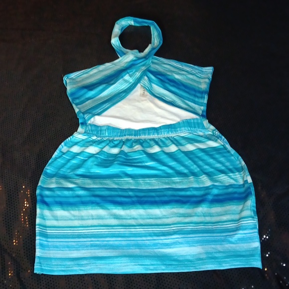 Dolls Kill × HalfHeart Blue Striped Criss-cross Mini Dress (L) NWOT! - Picture 1 of 9